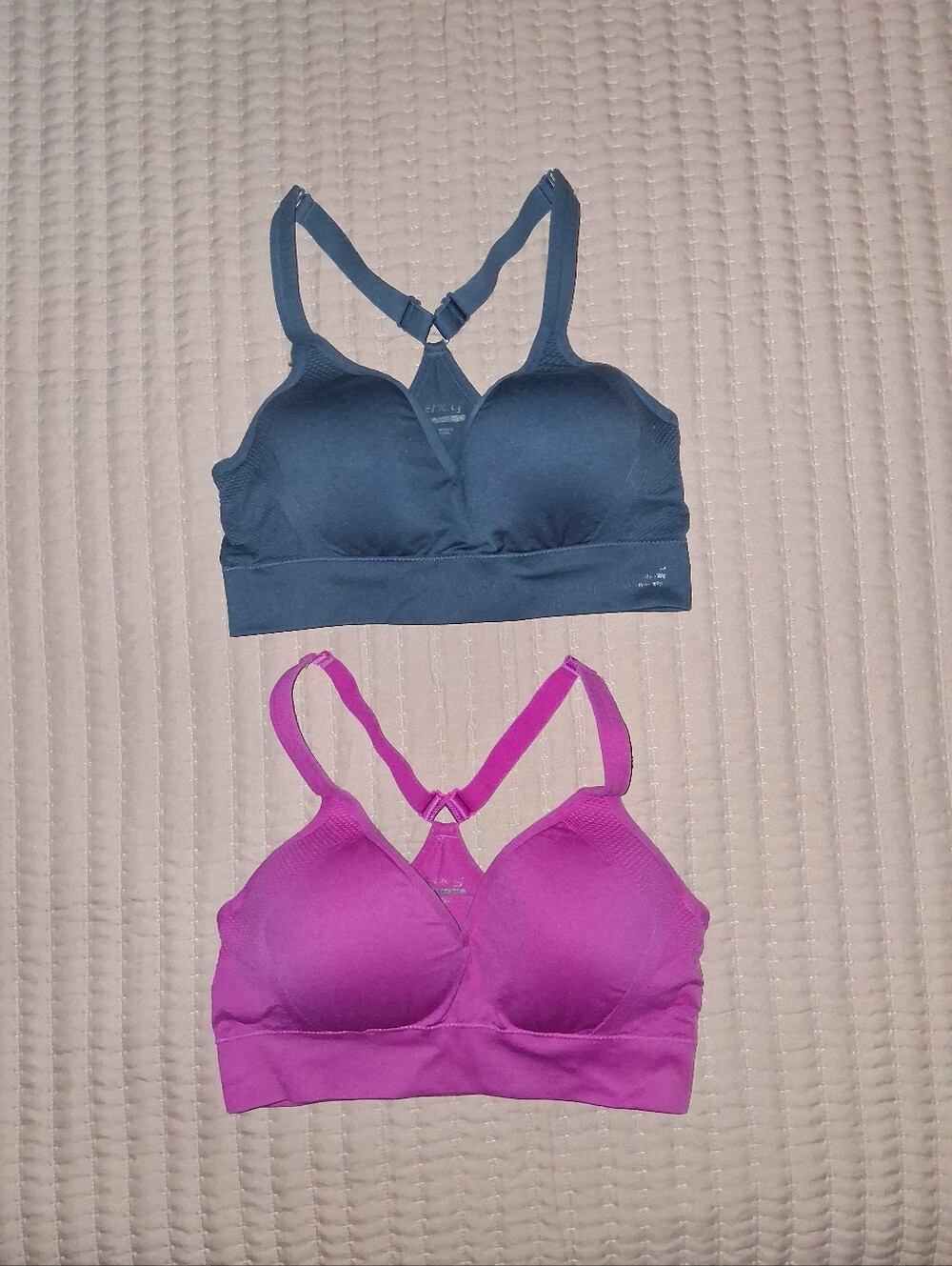 Two bcg Seamless Racerback Sports Bras - Dark Gray & Magenta Sz L Pre-owned